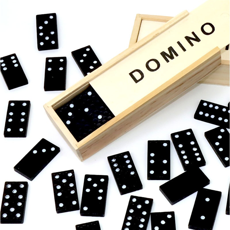 Board Game Monopoli - 28 ชิ้นสีดําโดมิโนไม้เกมกระดานปริศนาไม้ขนาดเล็กกล่องชุดโดมิโนความบันเทิงการพนันโดมิโน