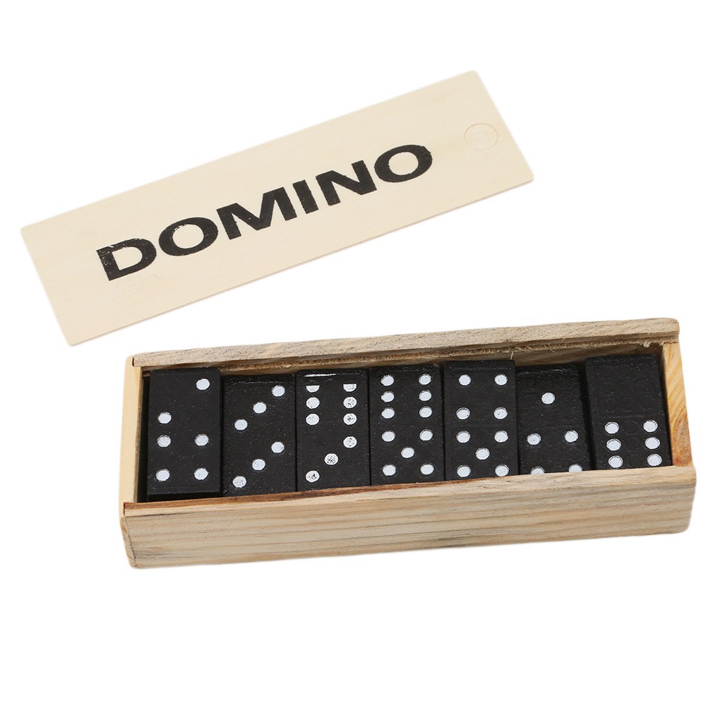 Board Game Monopoli - 28 ชิ้นสีดําโดมิโนไม้กล่องโดมิโนสีดําไม้เกมกระดานสอนเกมปาร์ตี้ของขวัญวันเด็ก
