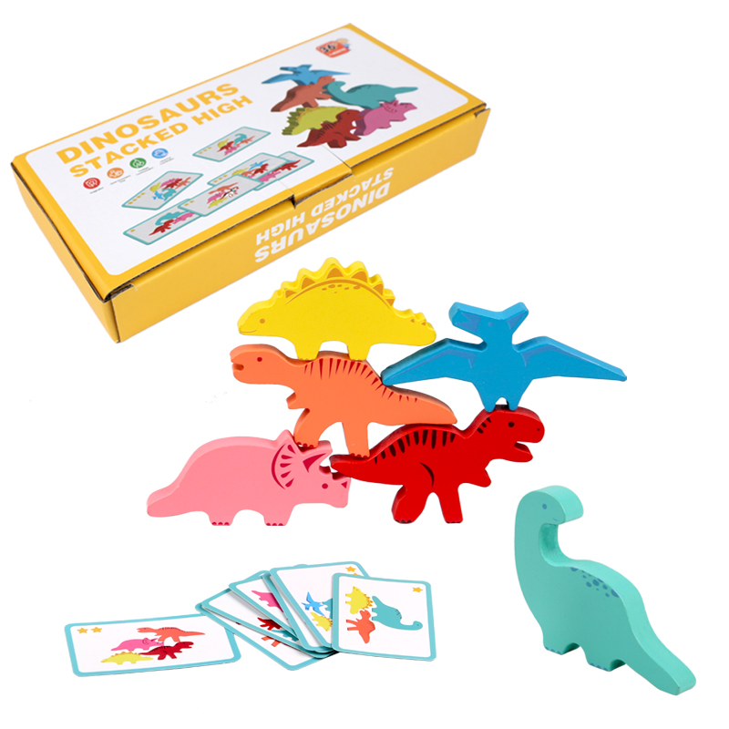 Board Game Anak - ไม้บล็อกของเล่นเด็กสัตว์ไดโนเสาร์อาคารซ้อนสูงเกมกระดานไม้ Montessori ของเล่นเด็กของขวัญ