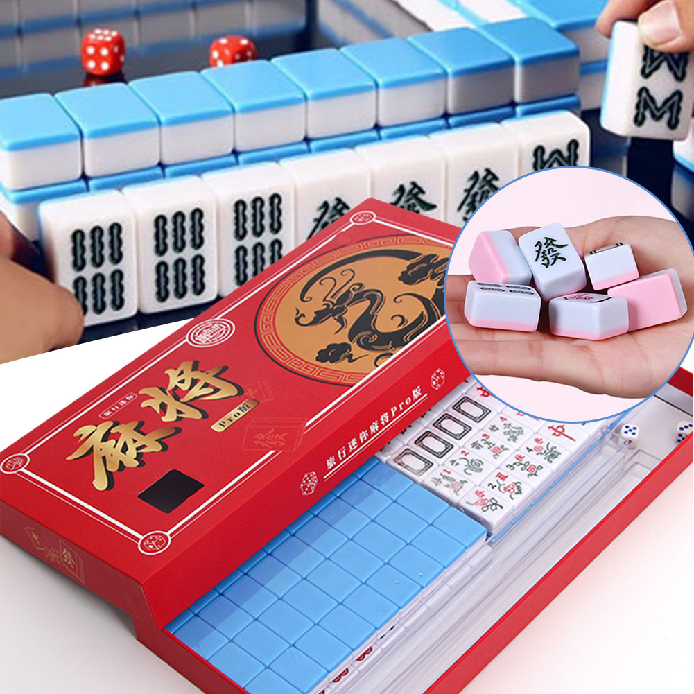 Board Game Box - ชุดไพ่นกกระจอกขนาดเล็กแบบพกพาสำหรับเดินทาง ชุดไพ่นกกระจอกสำหรับเดินทางพร้อมกล่องเก็บของ ของเล่นเกมกระดานทนต่อการตกกระแทกสำหรับการสังสรรค์ของครอบครัว